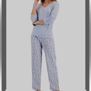 New 2PC Long Sleeve Cotton Pajama Set Charter Club lounge Light Blue Size Small